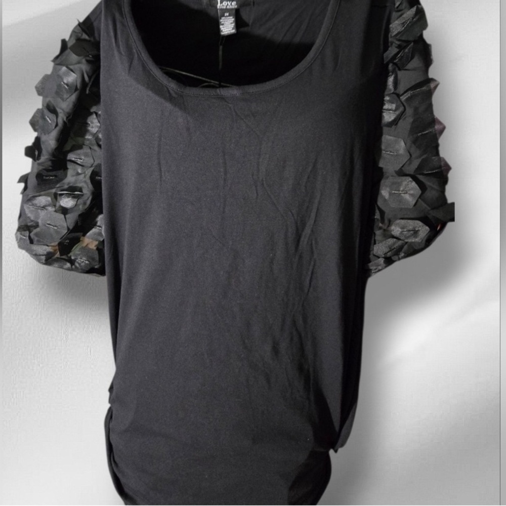 Love Black Blouse with Textured Sleeves